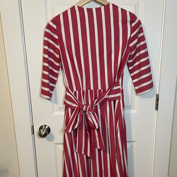 Cremieux red & white striped 3/4 length sleeves dress sz 2 - Picture 5 of 13
